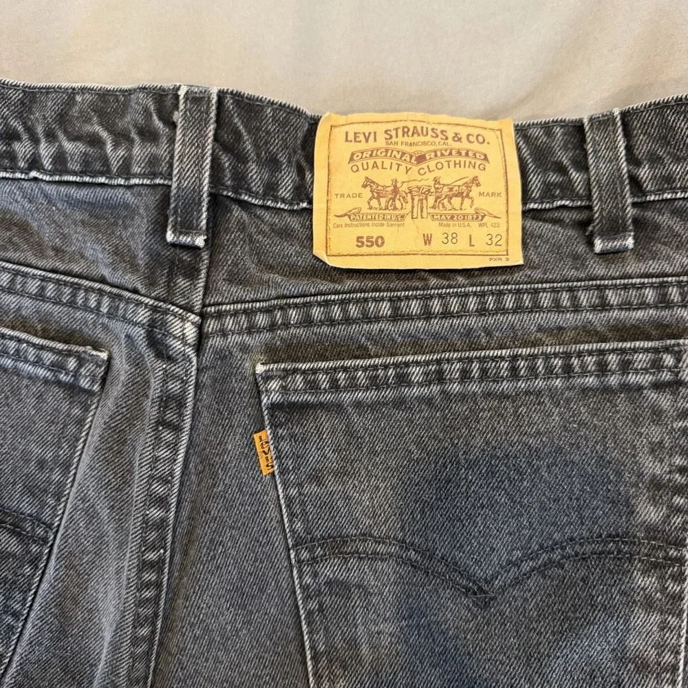 Vintage Levis 550 Relaxed Fit Orange Tab Black Jeans Made In USA Mens 38W-32L